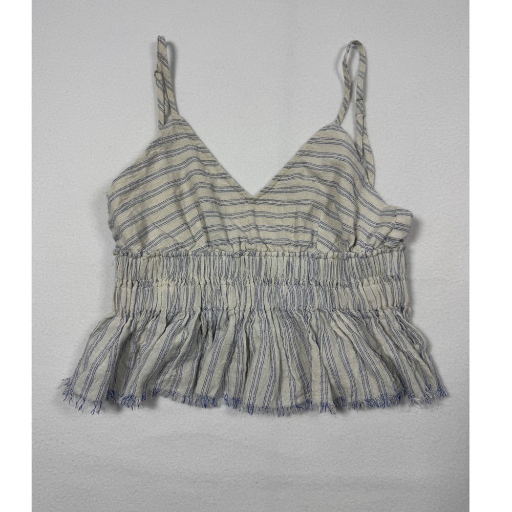 Boho Coastal Cotton Candy LA Striped Peplum Cami Women M White Blue